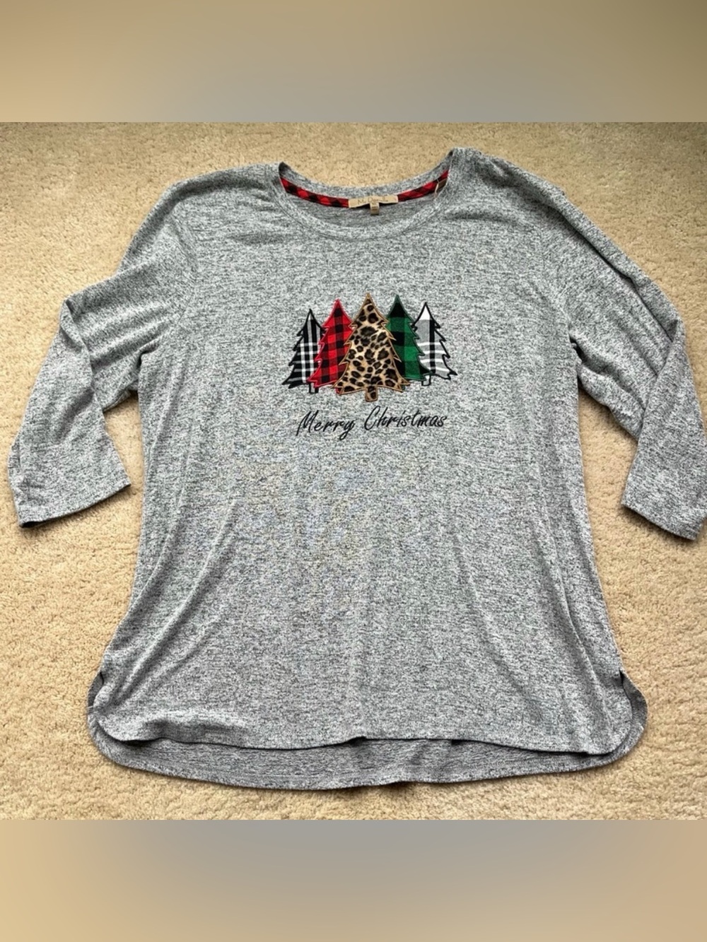 My Danielle Gray Christmas Tree Appliqué Knit Lounge Top - XL - VGUC - Stretch